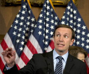 Sen. Chris Murphy, D-Conn., speaks during a media availability on Capitol Hill, Monday, June 20, 2016 in Washington. A divided Senate blocked rival election-year plans to curb guns on Monday, eight days after the horror of Orlando's mass shooting intensified pressure on lawmakers to act but knotted them in gridlock anyway — even over restricting firearms for terrorists. (AP Photo/Alex Brandon)