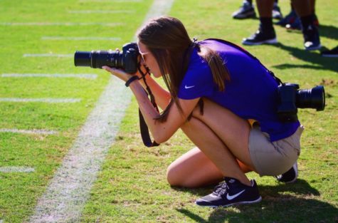 Junior film, television and digital media major Houston McCullough interns with TCU Football as a social media intern. She said her internship is preparing her for a future career. | Photo courtesy of TCU Football. 