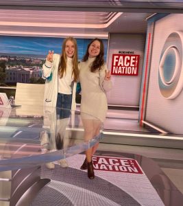 TCU students Ella Mercer and Amelia Crowley on the set of Face the Nation.